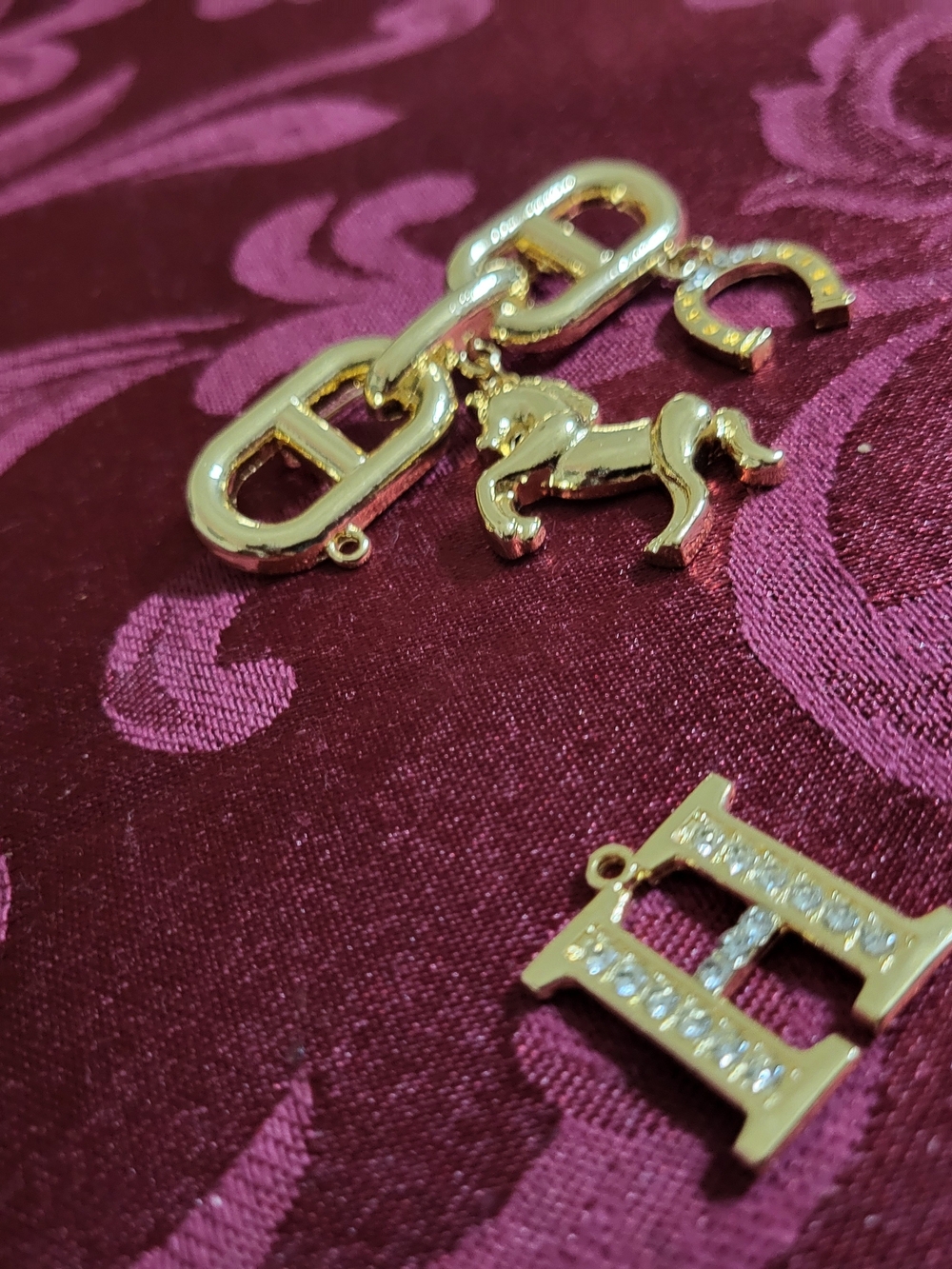 Gold Horse Charm Pendant with Letter H Accent